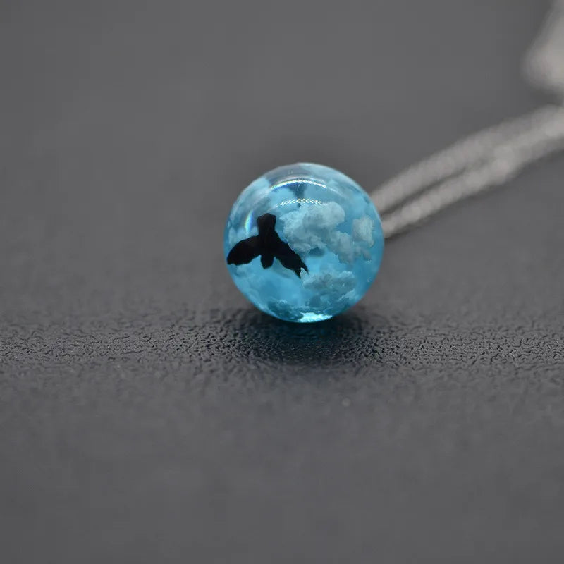 Blue Sky & Cloud Resin Pendant Necklace