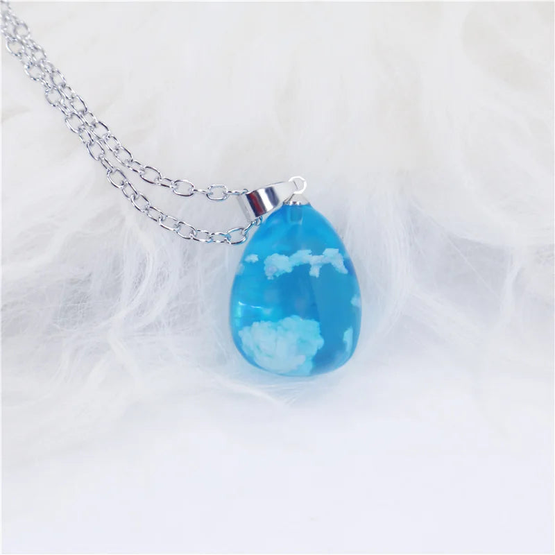 Blue Sky & Cloud Resin Pendant Necklace