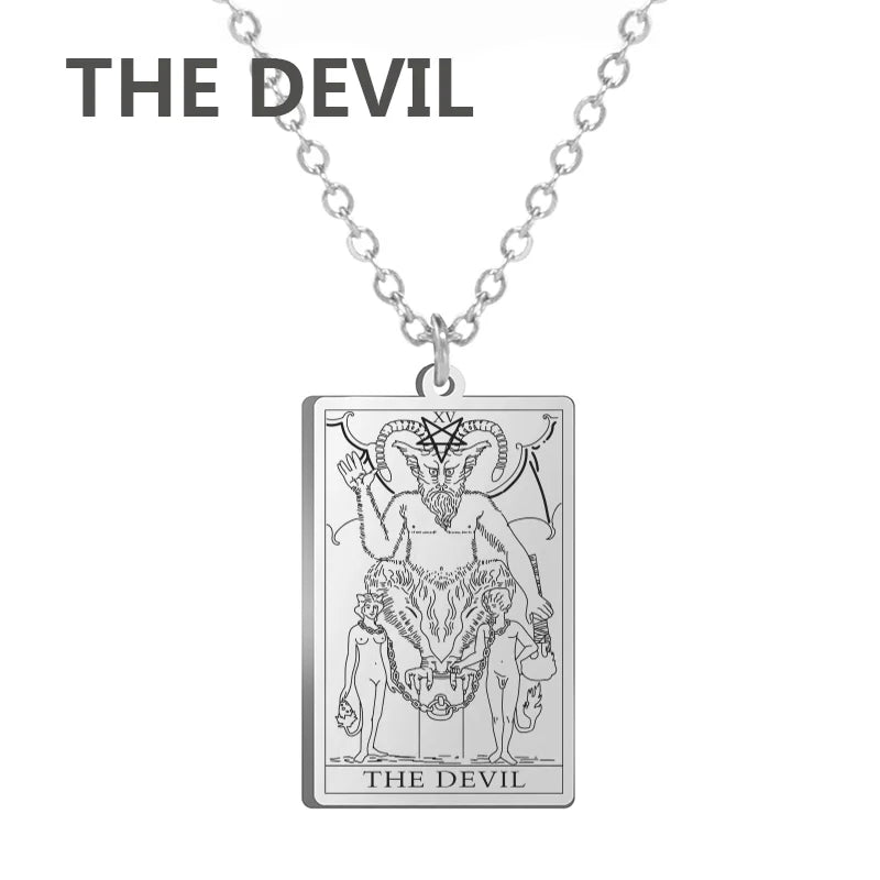 Tarot Card Pendant Necklace – Stainless Steel Engraved Necklace