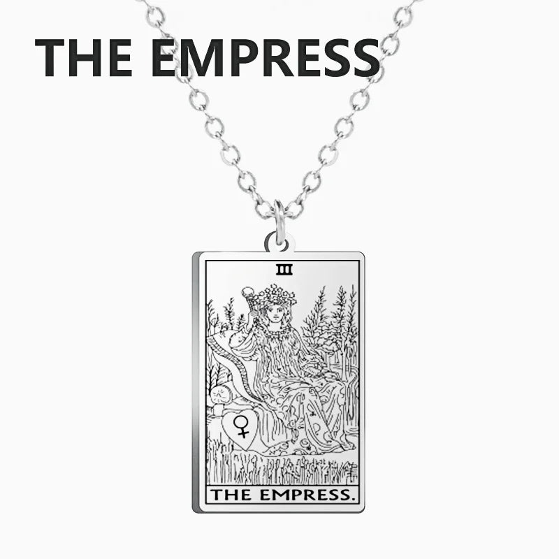 Tarot Card Pendant Necklace – Stainless Steel Engraved Necklace