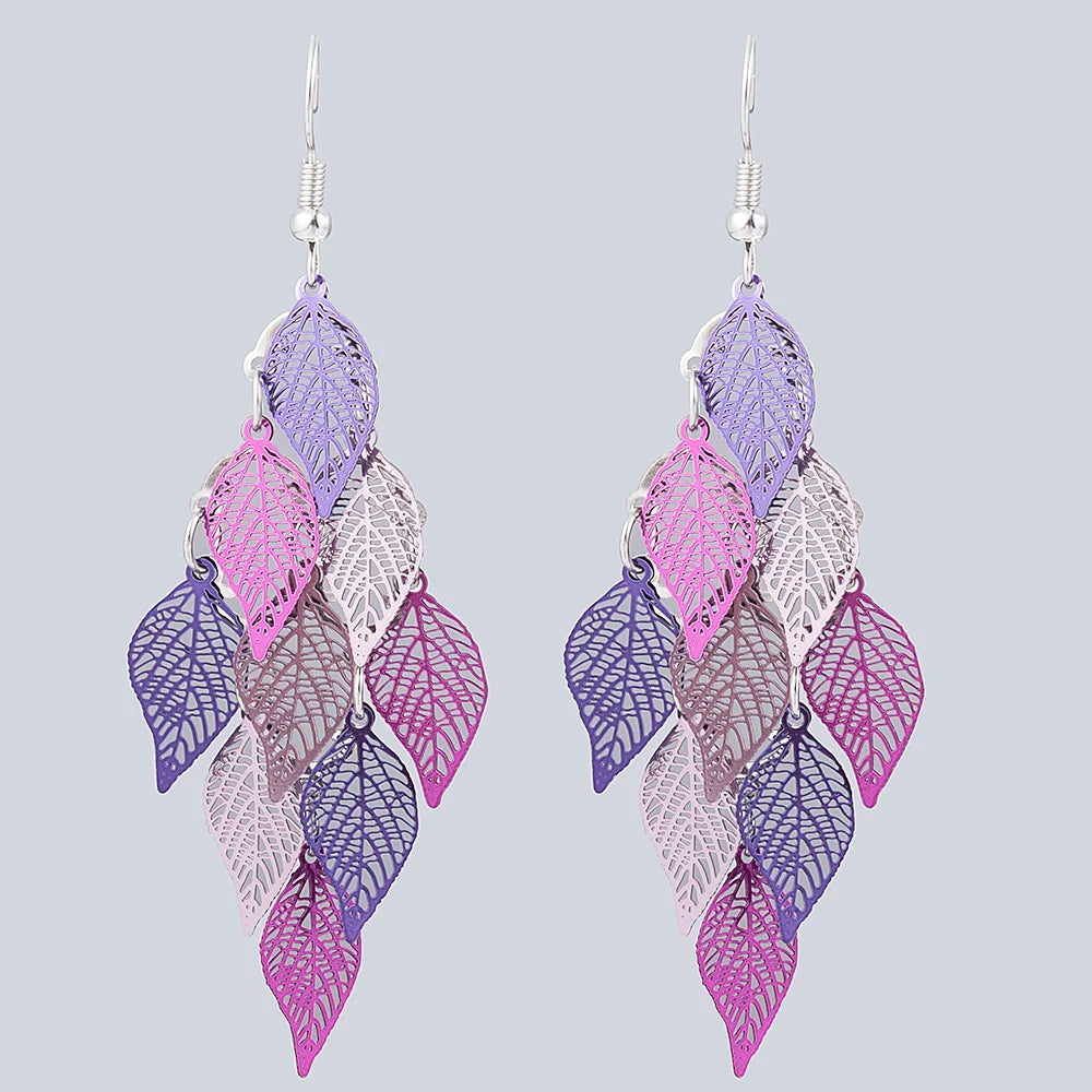 Bohemian Nine Leaf Drop Earrings