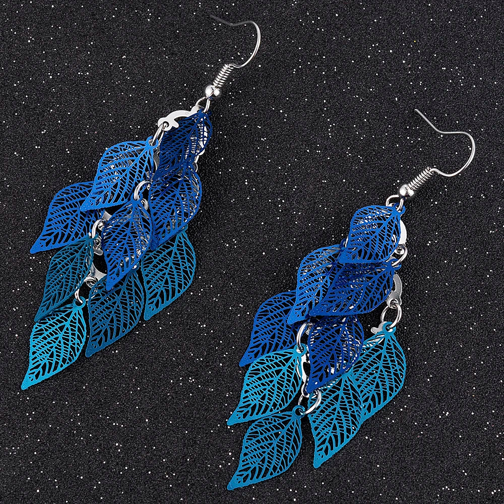 Bohemian Nine Leaf Drop Earrings