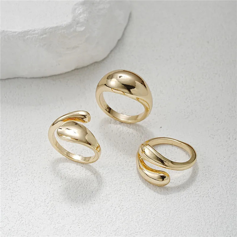 Open Rings Set Eccentric Chunky Geometric Ring