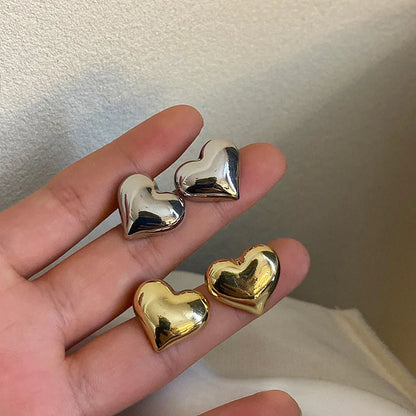 Half Bead And Heart Metal Stud Earrings