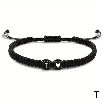 26 Letters Initial Heart Braided Bracelet