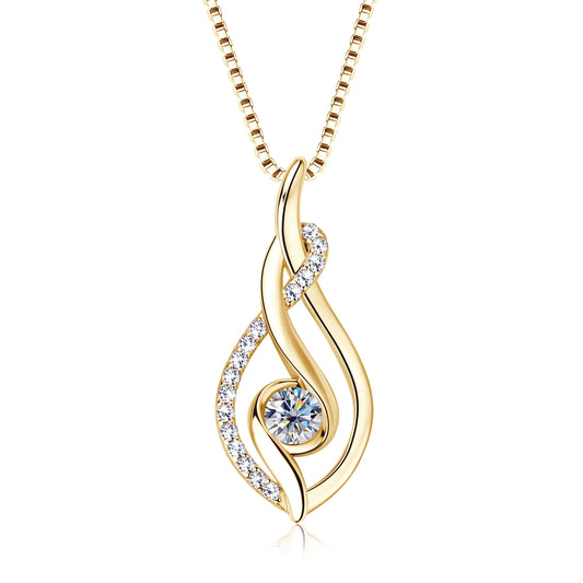 Twisted Pendant Moissanite Necklace – 925 Silver & 18K Gold Plated