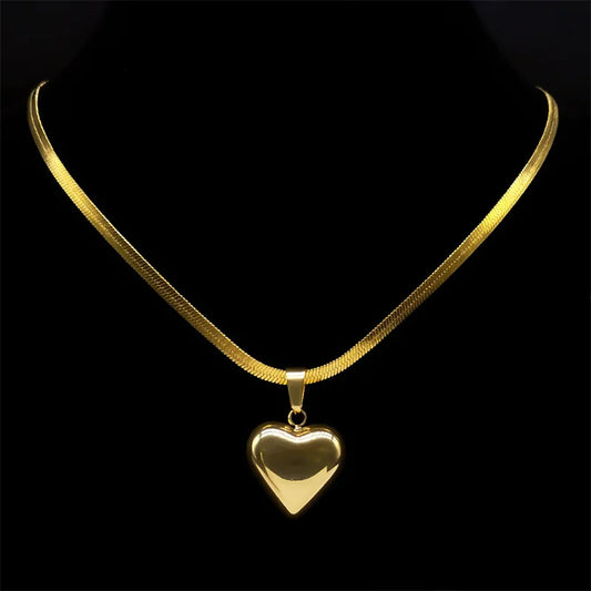 Heart Pendant Choker Necklace – Gold/Silver Snake Chain