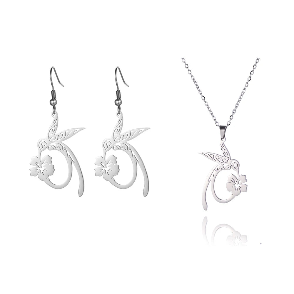 Hummingbird Jewelry Set – Gold/Silver Earrings & Necklace