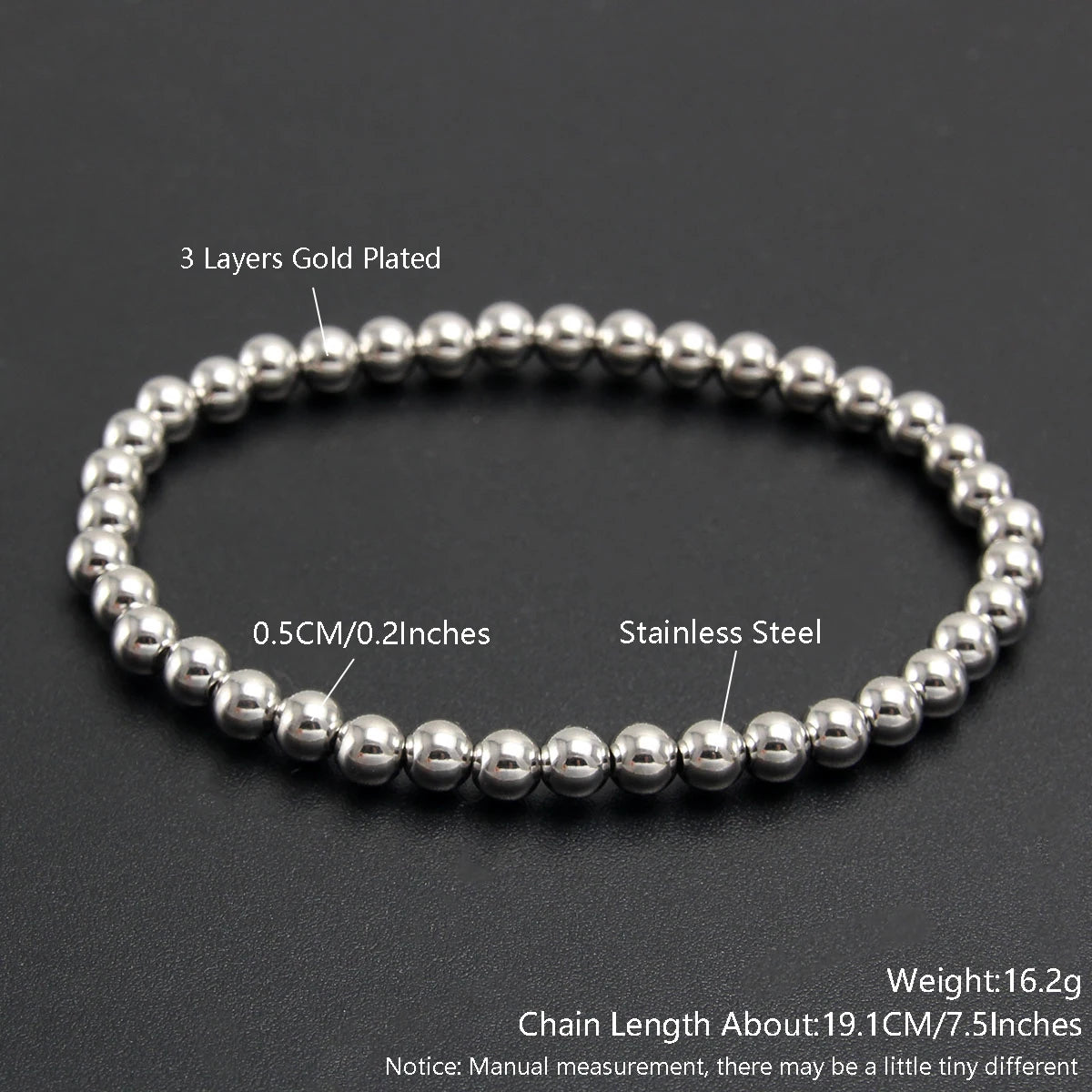 Stretch Ball Beaded Bracelet - Stacked Stainless Steel Bracelet for Women