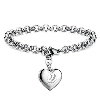 925 Sterling Silver Heart Letter Charm Bracelet for Women