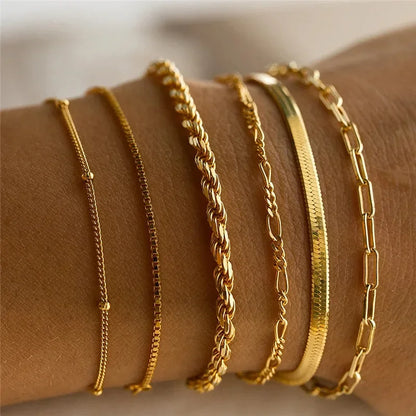 Bohemian Minimalist Multi-Layer Bracelet Set – 6-Piece Fashion Jewelry