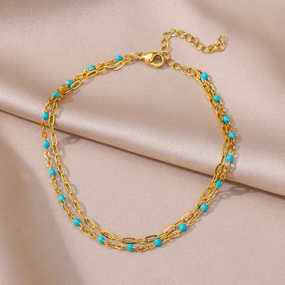 Gold Stainless Steel Imitation Pearl Anklet – Summer Beach Jewelry