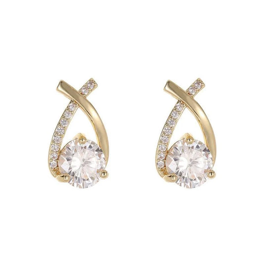 Fishtail Cross Stud Crystal Earrings