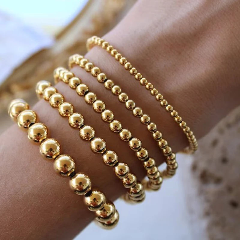Stretch Ball Beaded Bracelet - Stacked Stainless Steel Bracelet for Women