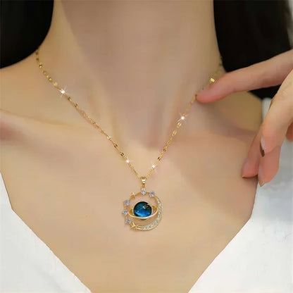 Starry Crescent Night Sky Pendant Necklace