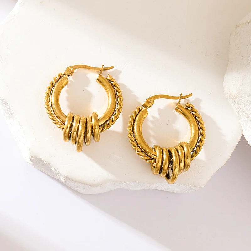 Vintage Multi-Shaped Gold Twist Hoop Earrings