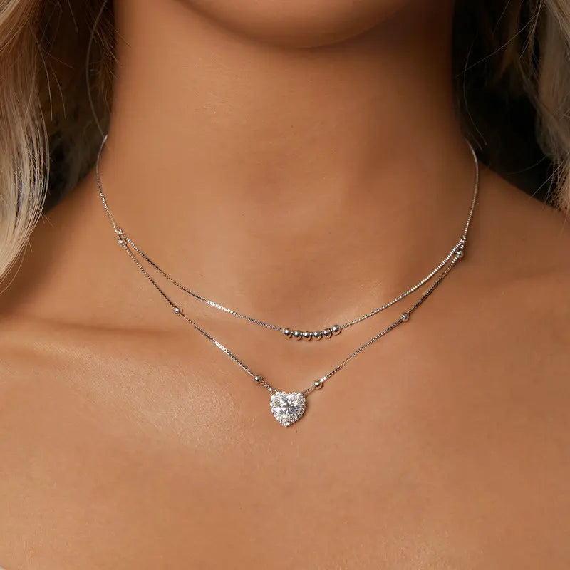 Double-Layer Moissanite Heart Necklace