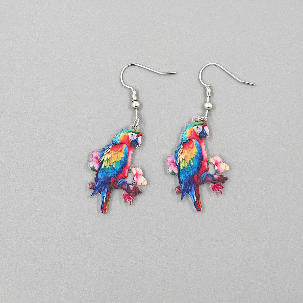 Spring Festival Colorful Bird Hoop Earrings - Acrylic & Stainless Steel
