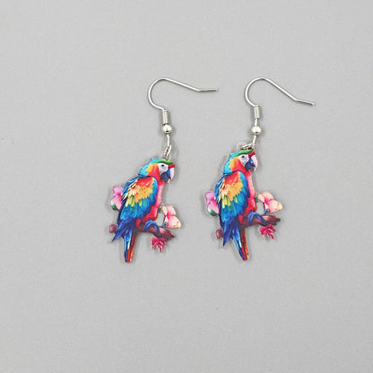 Spring Festival Colorful Bird Hoop Earrings - Acrylic & Stainless Steel