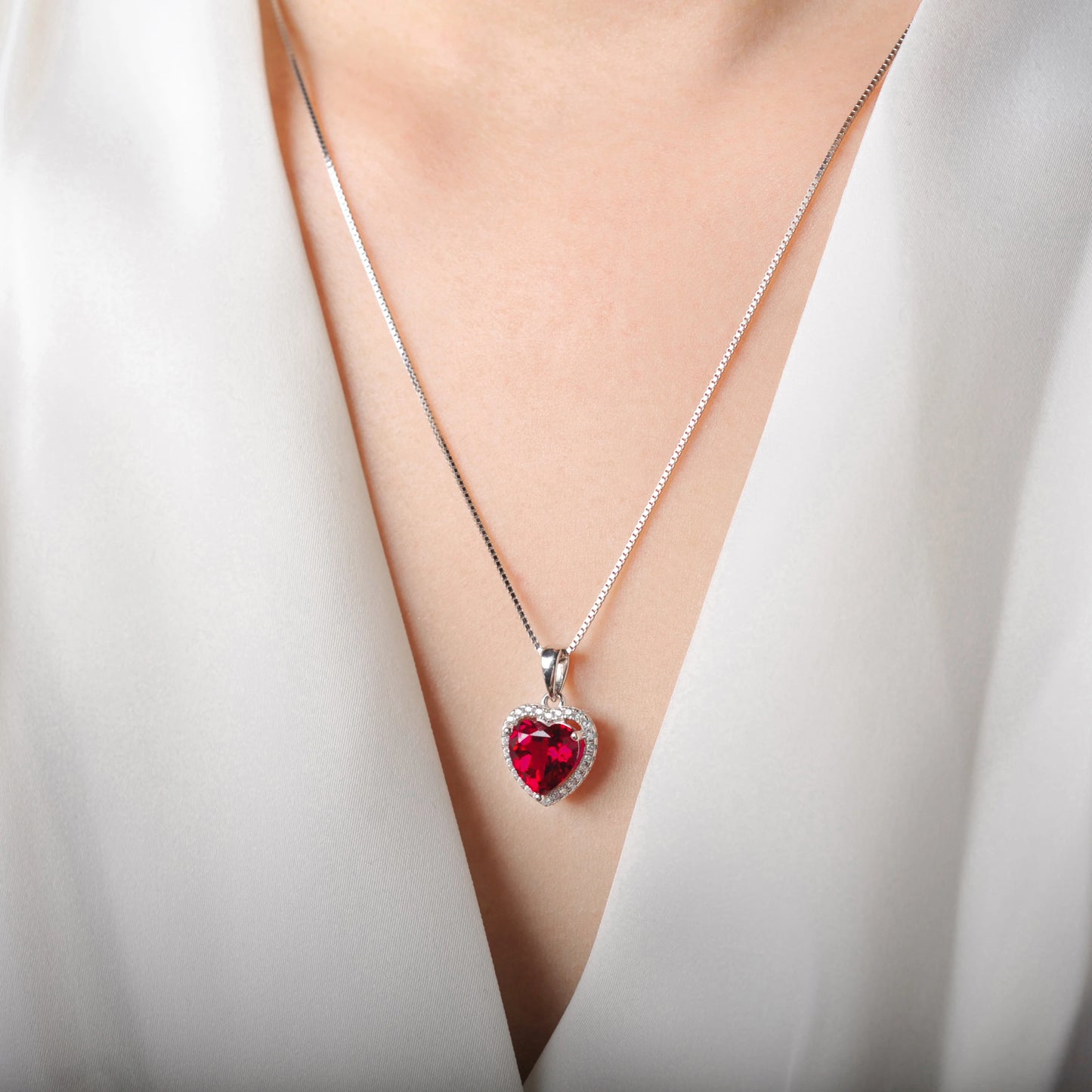 Heart Ruby Pendant Necklace – 925 Sterling Silver