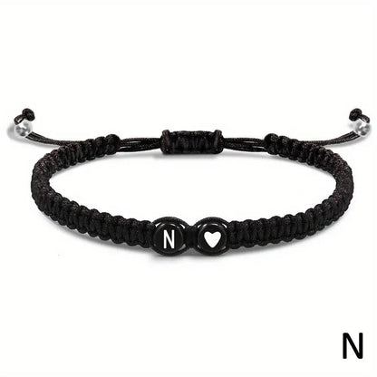 26 Letters Initial Heart Braided Bracelet