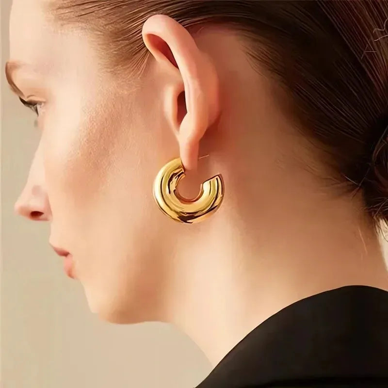 Vintage Glossy Gold Plated Chunky Hoop Earrings