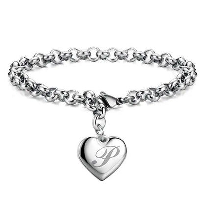 925 Sterling Silver Heart Letter Charm Bracelet for Women