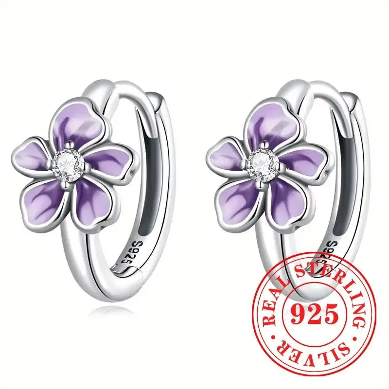 Floral Sterling Silver Hoop Earrings