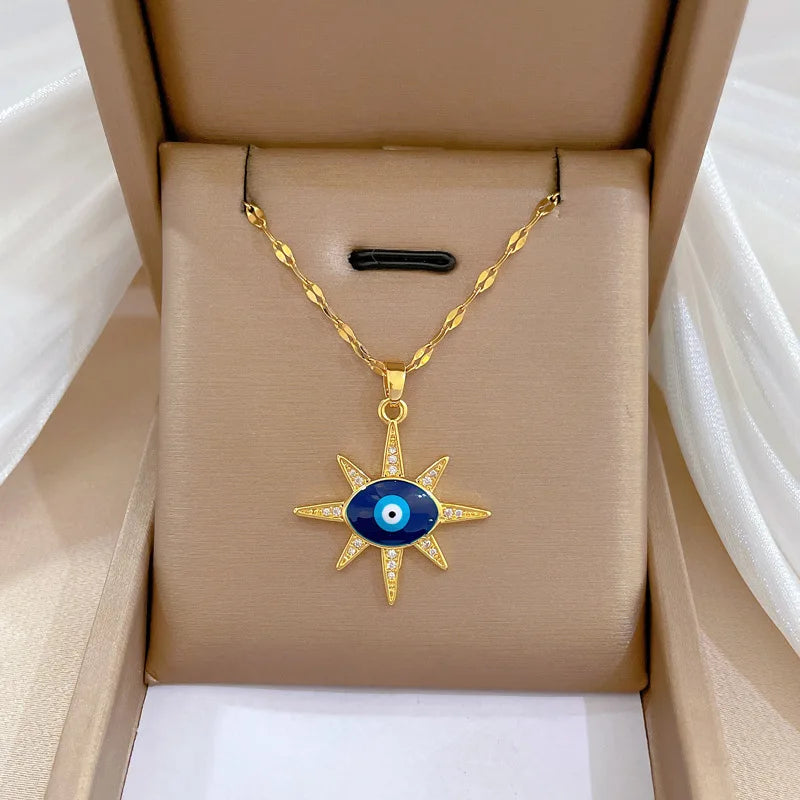 Blue Eye Necklace – Charm Gold Chain
