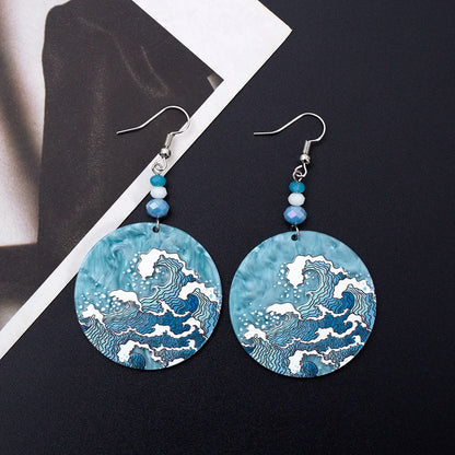 Vintage Blue Wave Acrylic Drop Earrings
