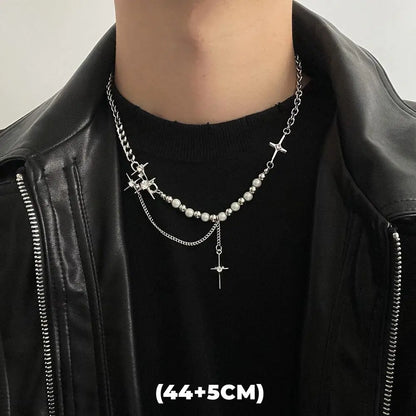 Double Layer Multi-Style Pendant Necklace - Silver-Tone SS