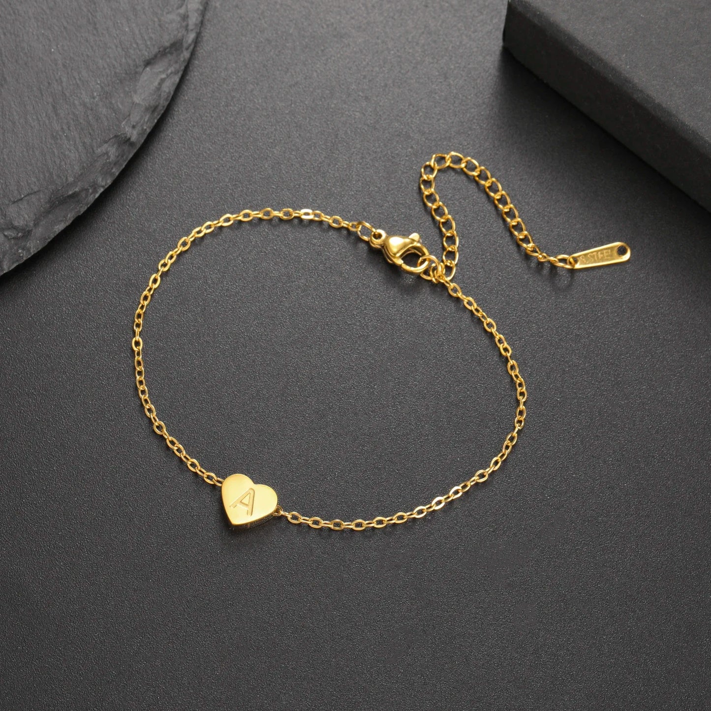 Initial Letter Heart Charm Bracelet for Women
