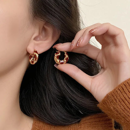 Thick Rhinestone Vintage Hoop Stud Earrings