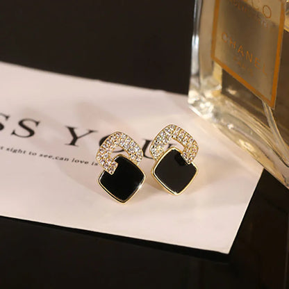 Shiny Rhinestone Frame Zircon Stud Earrings