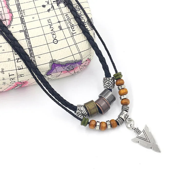 Arrow Necklace - Leather & Beaded