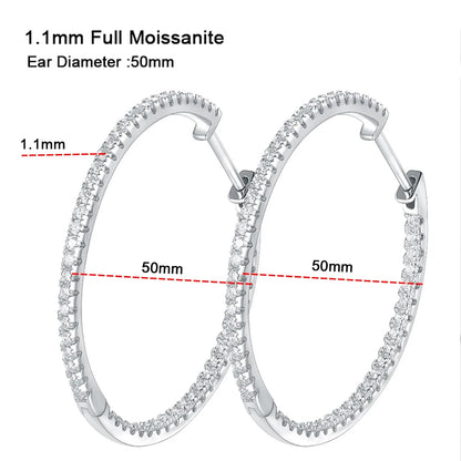 1.56CT Moissanite Hoop Earrings – 925 Sterling Silver
