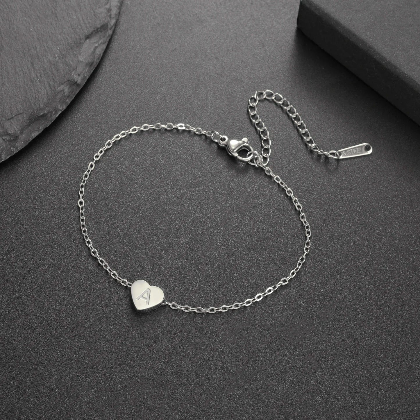 Initial Letter Heart Charm Bracelet for Women