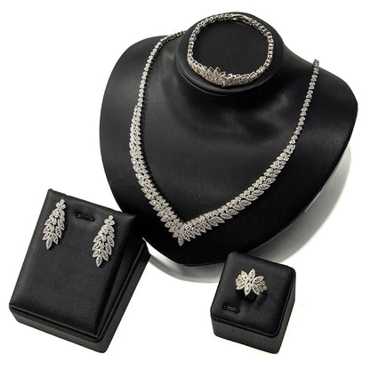 Luxury Cubic Zirconia Jewelry Set – Necklace, Ring, Bracelet & Earrings (Dubai Style)