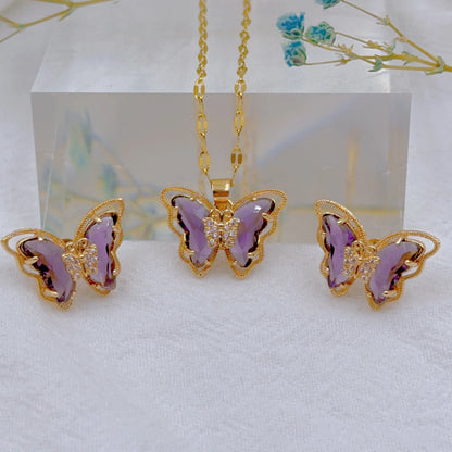Butterfly Necklace & Earrings - Gold-Plated SS Jewelry Set