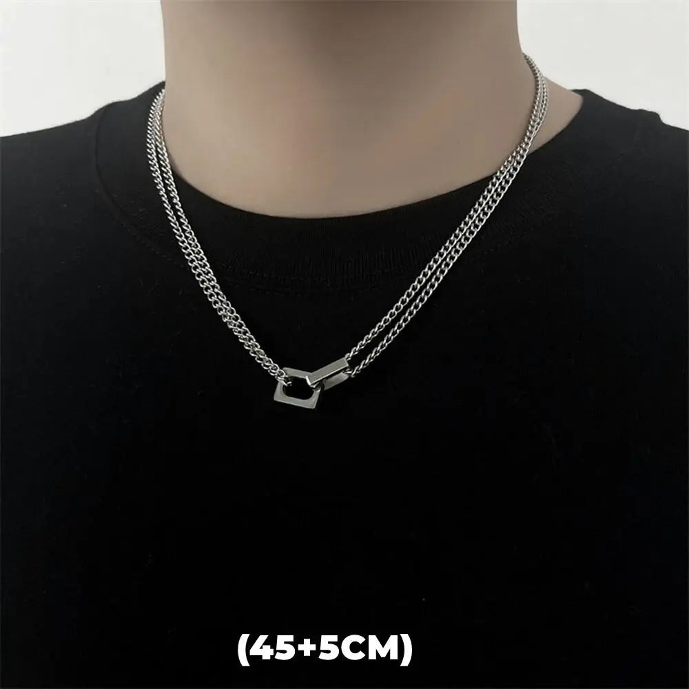 Double Layer Multi-Style Pendant Necklace - Silver-Tone SS