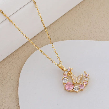 Butterfly & Crescent Moon Necklace