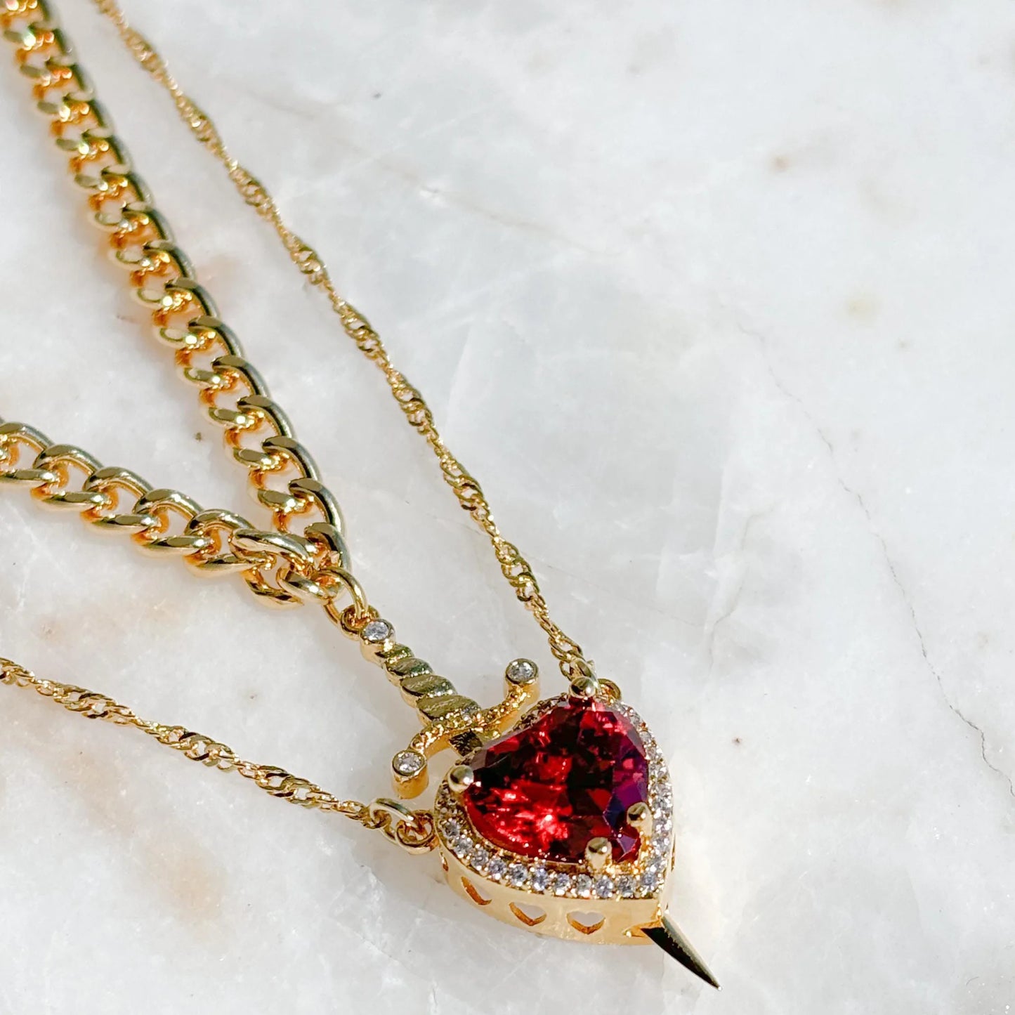 Heart & Sword Pendant Choker Necklace