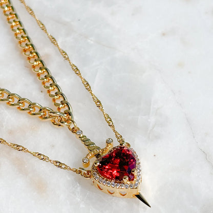 Heart & Sword Pendant Choker Necklace