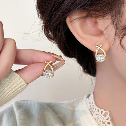 Fishtail Cross Stud Crystal Earrings