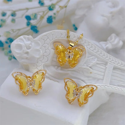 Butterfly Necklace & Earrings - Gold-Plated SS Jewelry Set