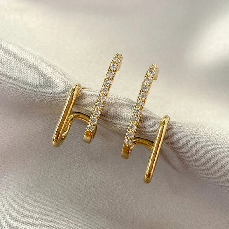 Exquisite Rhinestone Round Ear Cuff Stud Earrings