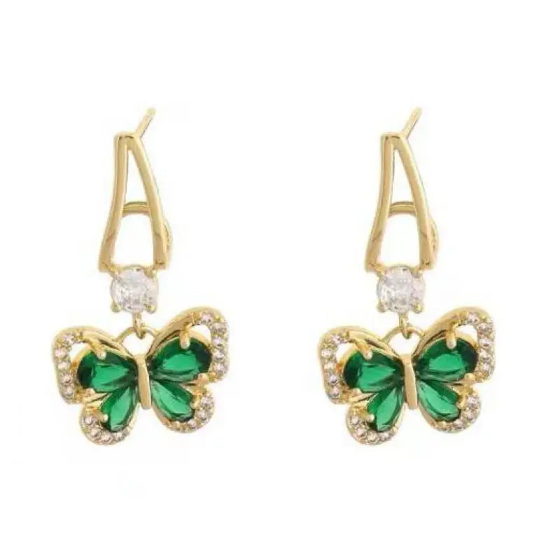 Vintage Green Crystal Butterfly Drop Earrings