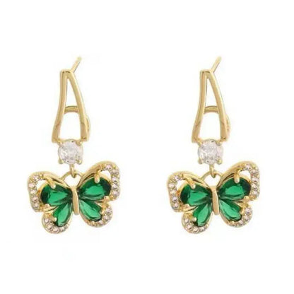 Vintage Green Crystal Butterfly Drop Earrings