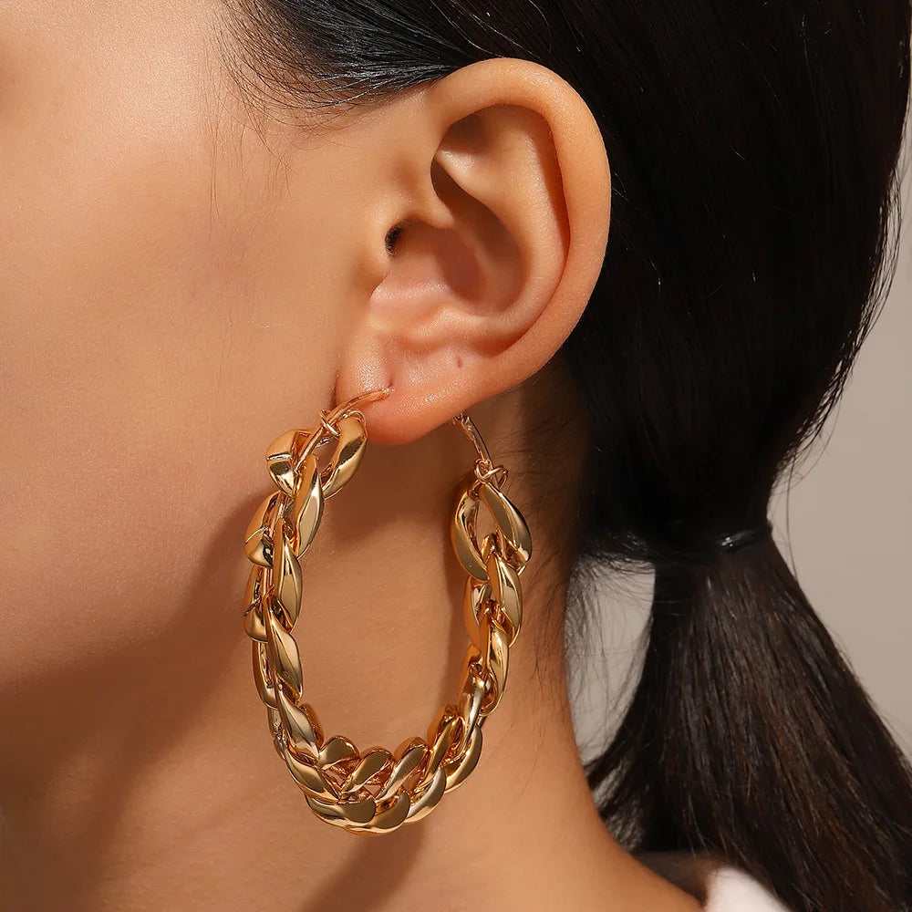 Hoop Earrings – Oversized Gold/Silver Chain-Link Design