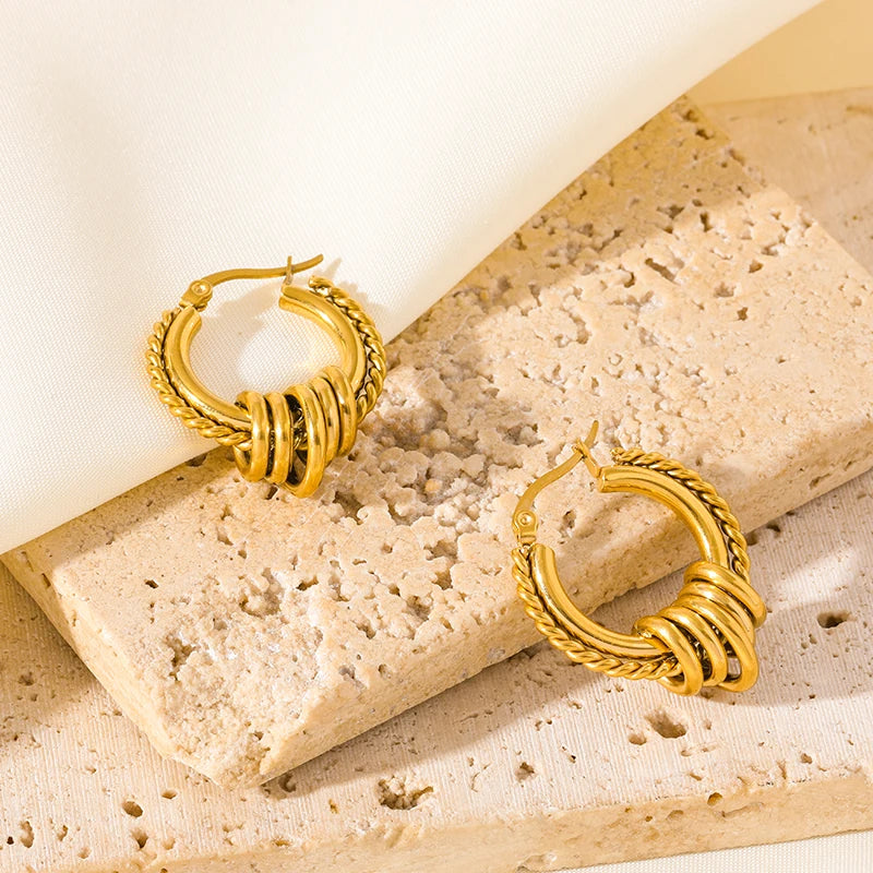 Vintage Multi-Shaped Gold Twist Hoop Earrings